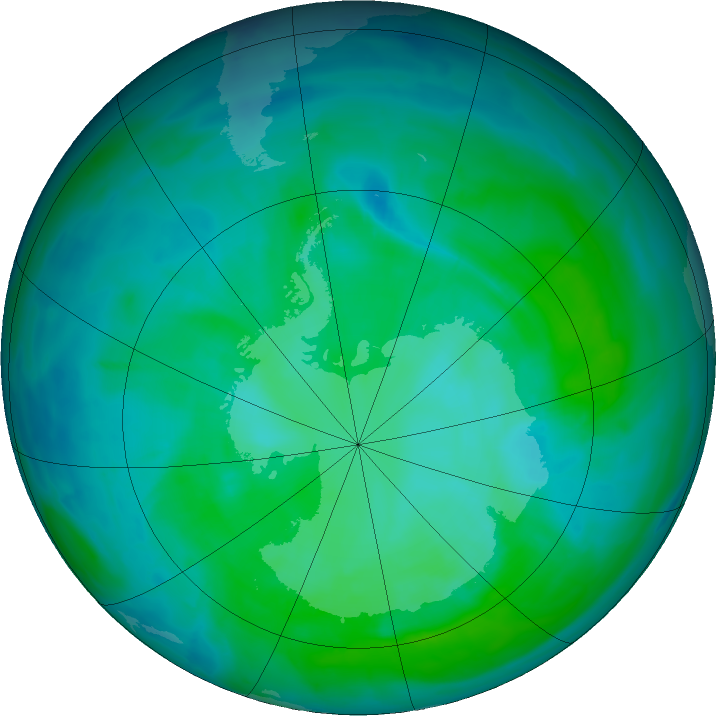 Antarctic ozone map for 27 December 2015